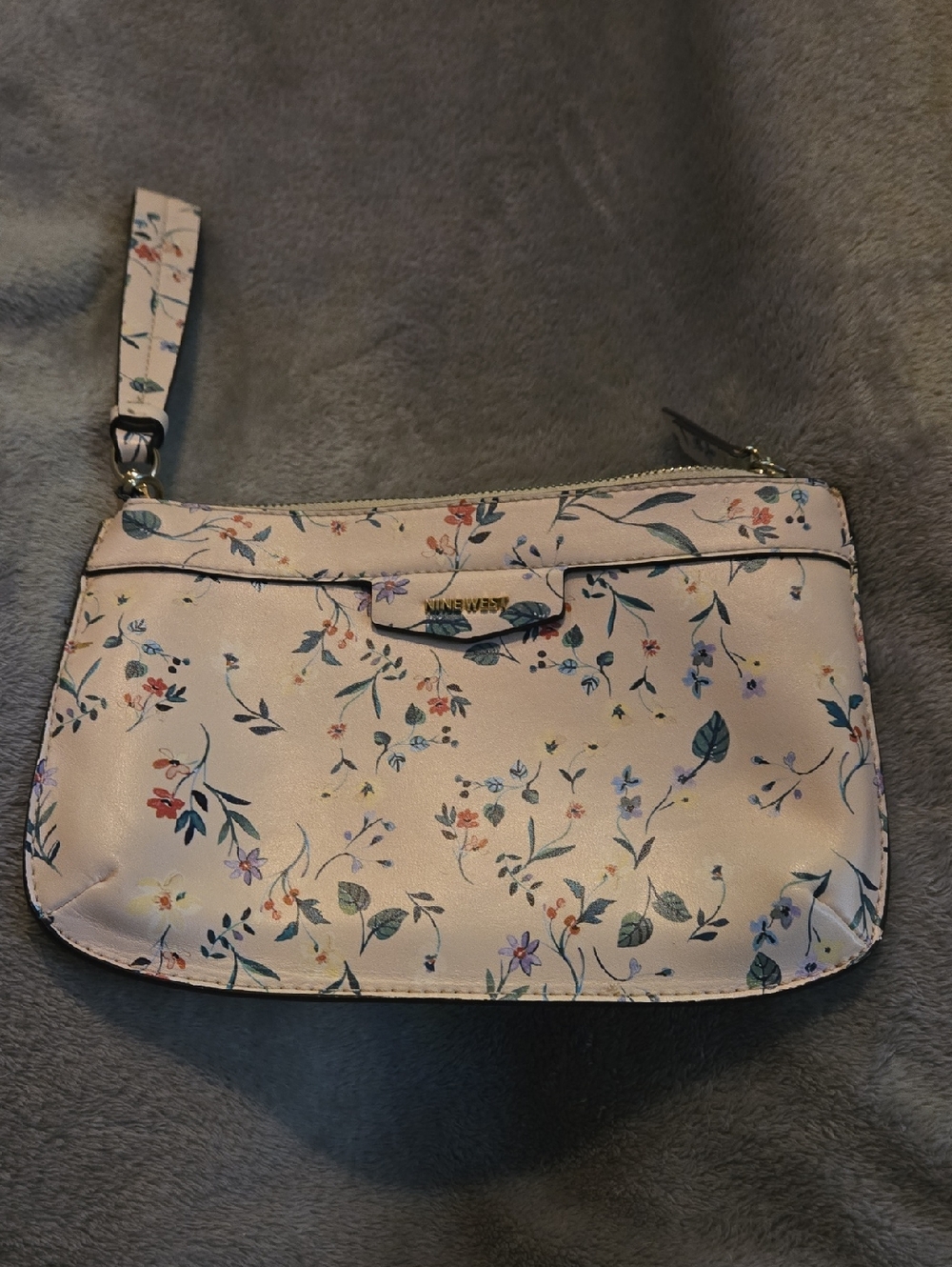 Nine West Cream Floral Wristlet Clutch with Multicolor Blooms